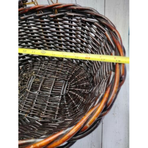 Vintage Swing Handle Woven Basket Dark Brown Deep Boho Picnic Storage Large - Picture 8 of 10